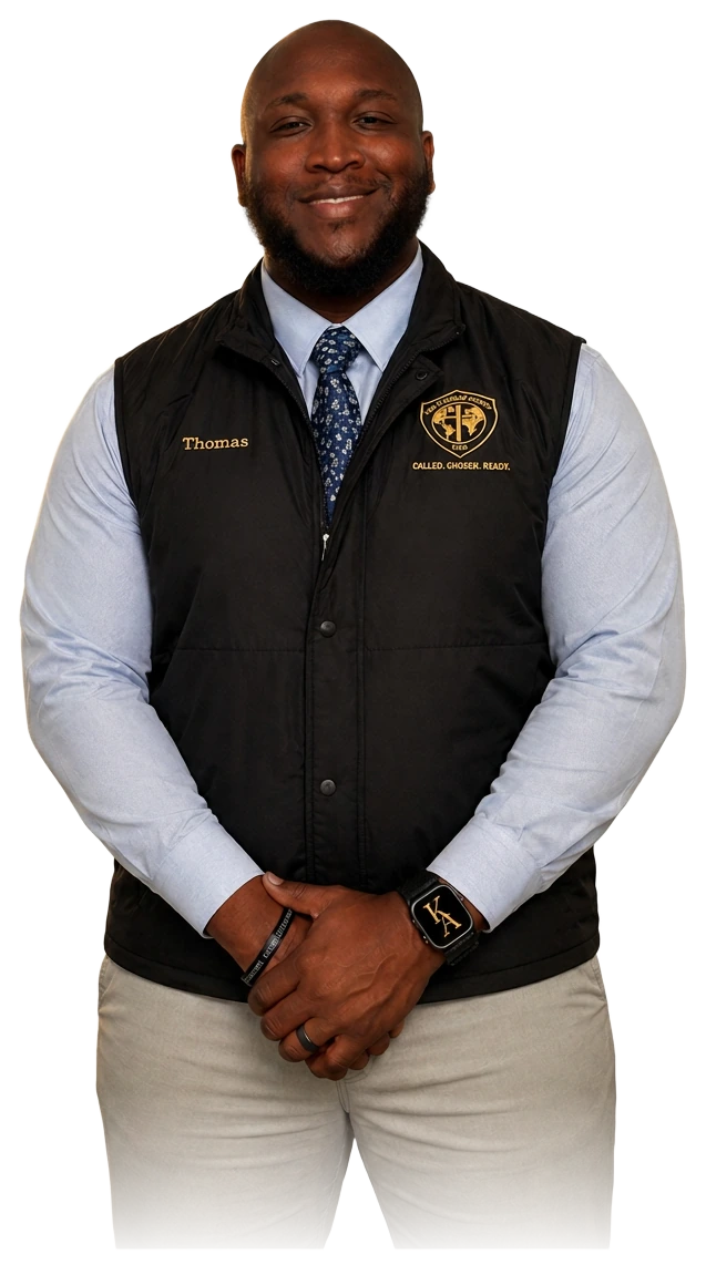 Preston Thomas, founder of The Kingdom Agency, in agency uniform